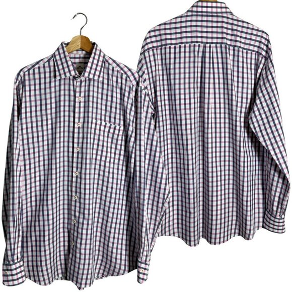 Peter Millar Plaid Button Up Dress Shirt Men's Large White Preppy Career Formal - Picture 1 of 13